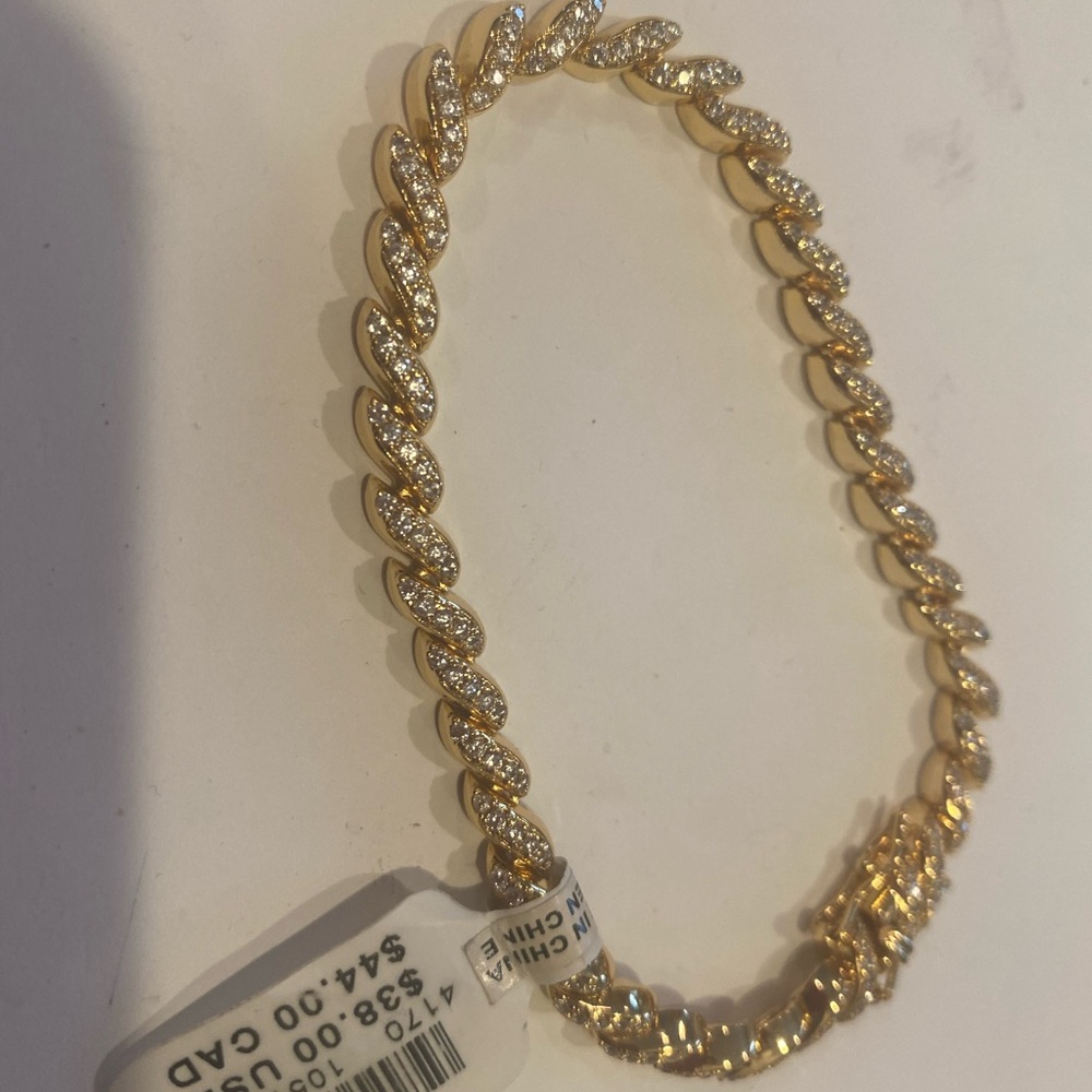 Anthropologie baguette gold twisted  + crystal Stones tennis bracelet NWT